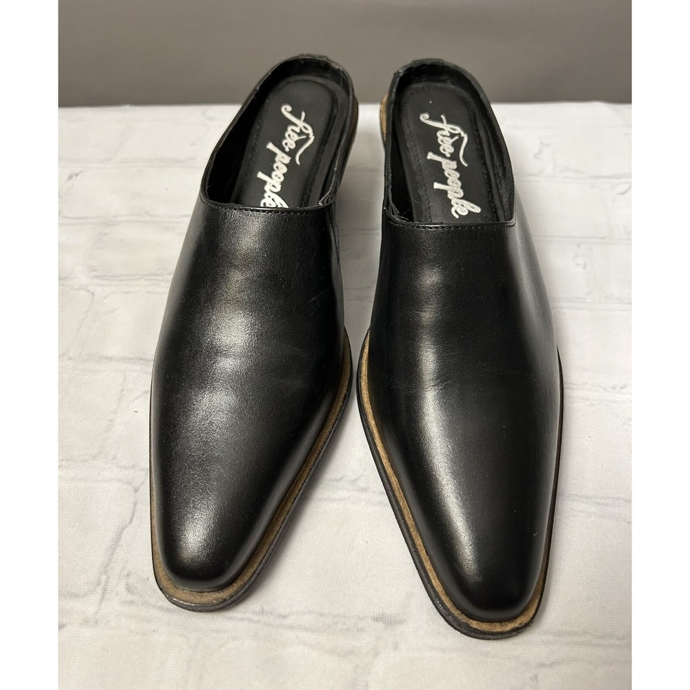 Free People Tallulah Mule Womens US 8.5 EU 38.5 Black Leather Western Wedge - Picture 1 of 10